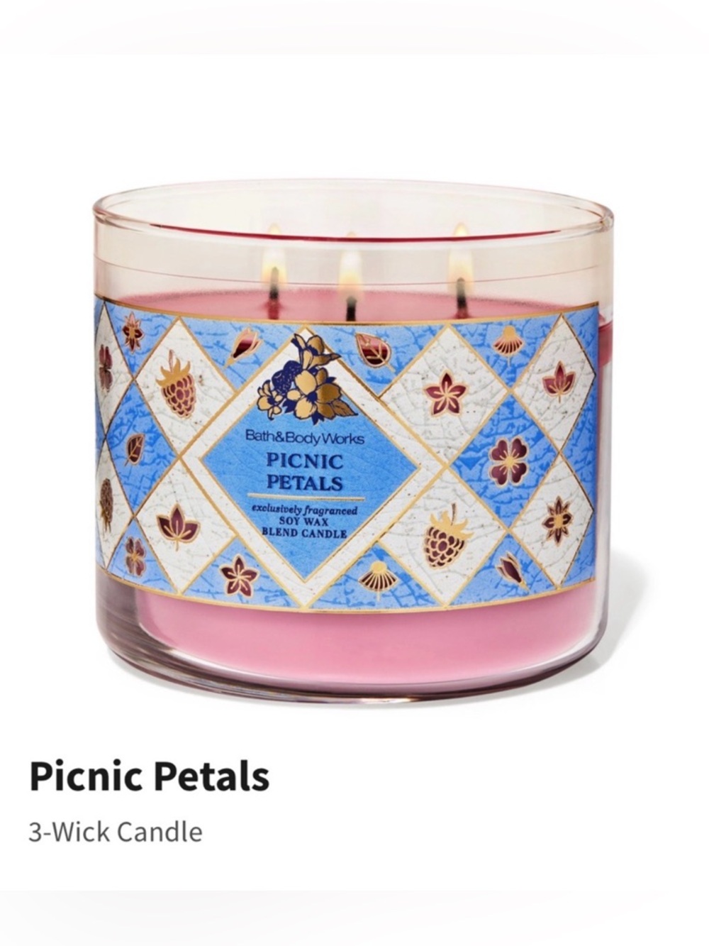 NIB Bath & Body Works “Picnic Petals” 3-Wick Candle w Decorative Metal Lid.